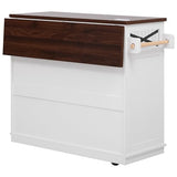 Ball & Cast Farmhouse Kitchen Island with Drape of Beads & Power Outlet, Rolling Kitchen Cart on 5 Wheels, 3 Drawers, Internal Iron Shelf & Towel Rack, for Kitchen & Dining Room, White Ball & Cast
