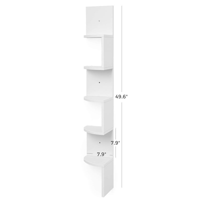 VASAGLE Corner Shelf Wall Mount, 5-Tier Floating Corner Bookshelf, Plant Shelf for Bedroom, Living Room, Bathroom, Home Office, Cloud White VASAGLE