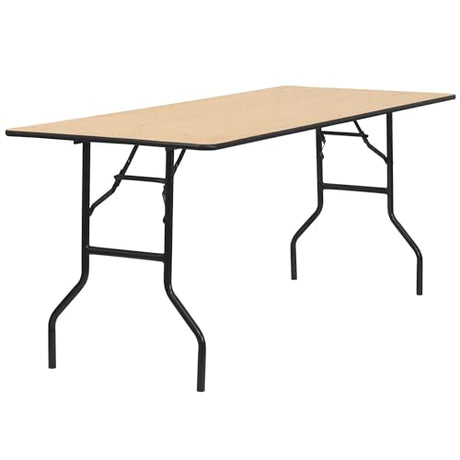 Flash Furniture Gael 6-Foot Rectangular Wood Folding Banquet Table with Clear Coated Finished Top, 72 in x 30 in, Natural Flash Furniture