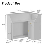 PAKASEPT Reception Desk with LED Lights, L-Shaped Modern Front Desk with Glass Display Shelf, Reception Counter Table for Lobbies, Salons, Retail, Home Offices (White) PAKASEPT