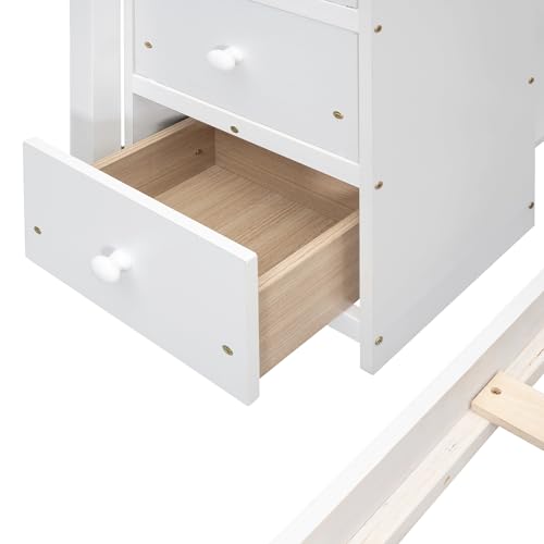 Merax Twin Over Full Bunk Bed Wood Frame with 3-Layer Shelves,4 Drawers and 3 Storage Stairs for Boys and Girls,Grey Merax