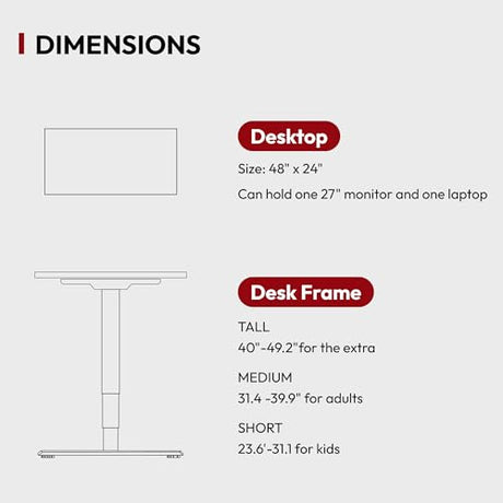 48 Inch Bamboo Electric Standing Desk, 3 Stage Dual Motor Height Adjustable Desk, Stable and Durable Sit to Stand Home Office Desk (White Frame/ 48” x 24” Natural Bamboo Top) SANODESK