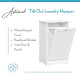 RiverRidge Ashland Tilt Out Laundry Hamper with Beadboard Design - Spacious Top Shelf, Removable Cloth Bag & Silver Knob - White Laundry Cabinet for Towels & Clothes Storage - Laundry Room Cabinets RiverRidge
