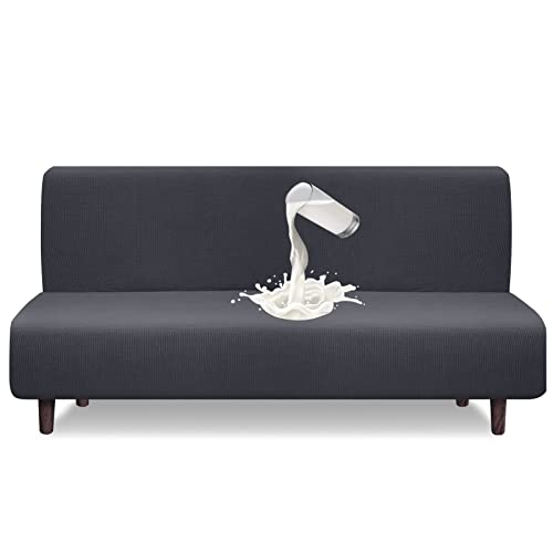 Granbest Water Repellent Futon Cover High Stretch Armless Sofa Covers Foldable Sofa Bed Covers Jacquard Futon Slipcover Waterproof Furniture Protector for Kids, Pets (Futon, Gray) Granbest