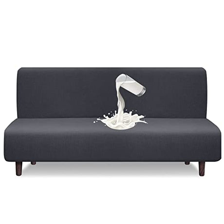Granbest Water Repellent Futon Cover High Stretch Armless Sofa Covers Foldable Sofa Bed Covers Jacquard Futon Slipcover Waterproof Furniture Protector for Kids, Pets (Futon, Gray) Granbest
