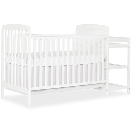 Dream On Me Anna 3-in-1 Convertible Full-Size Baby Crib & Changer with Storage in White, GreenGuard Gold & JPMA, Pinewood, Converts to Day & Toddler Bed, 3 Mattress Heights, 1″ Changing Pad