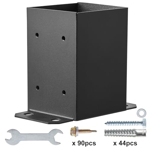 VEVOR 4x4 Post Base 10 Pcs, Inner Size 3.6"x3.6" Post Base Brackets, Heavy Duty Powder-Coated Post Anchor Matte Black Wood Post Brackets for Pavilion Deck Railing Support Deck Base Plate VEVOR
