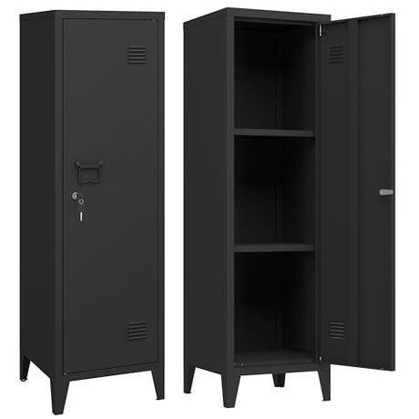 Epochsteele Metal Storage Cabinet with Lock & 2 Keys 50" Metal Locking Cabinet with Shelves for Home & Office, Freestanding Multi-Use Organizer for Garage Kitchen - Easy Assembly (Black) Epochsteele