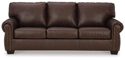 Signature Design by Ashley Colleton Classic Leather Match Sofa with Nailheads, Dark Brown