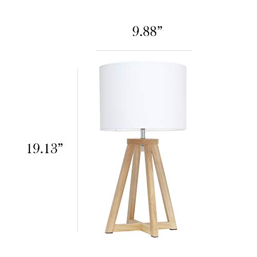 Simple Designs LT1069-NWH Interlocked Triangular Natural Wood Table Lamp with White Fabric Shade Simple Designs