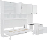 Virubi Twin Horizontal Murphy Bed with Desk and Wardrobe Closet,Wood Twin Folding Murphy Wall Bed with Storage Shelves Cabinets and Drawers for Adult (White) Virubi