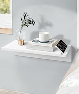 Mazjoaru White Floating Nightstand 16inch, Modern Natural Pine Wood Night Stand Floating Wall Shelves with Phone Slot, Cord Holes, Small Narrow Nightstands Bedside Tables for Bedroom Dorm Bedside Mazjoaru