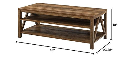 Walker Edison Modern Farmhouse A-Frame Wood Rectangle Coffee Table Living Room Ottoman Storage Shelf, 48 Inch, Rustic Oak - WoodArtSupply