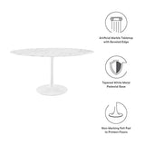 Modway Lippa 60" Oval-Shaped Mid-Century Modern Dining Table with Artificial Marble Top and White Base Modway
