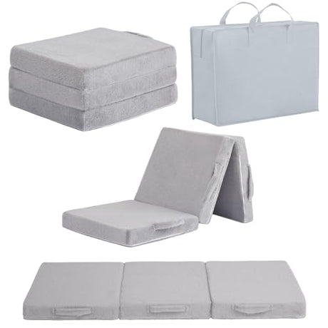 Givjoy Foldable Floor Mattress for Kids, Toddler Washable Tri Folding Floor Nap Mat for Sleeping Daycare, Child Trifold Futon Sofa Bed with Storage Bag for Playroom, Bedroom, Girls and Boys Givjoy