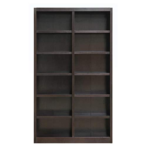 BOWERY HILL 84" Espresso Double Wide Wood Bookcase with 10 Adjustable Shelves BOWERY HILL