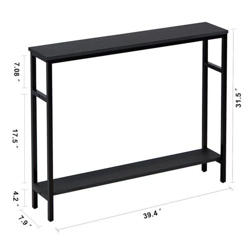 Timberer Narrow Console Table, 39.4” Sofa Table with Adjustable Shelf, 2-Tier Long Skinny Table for Hallway, Entryway, Living Room, Foyer, Black Timberer