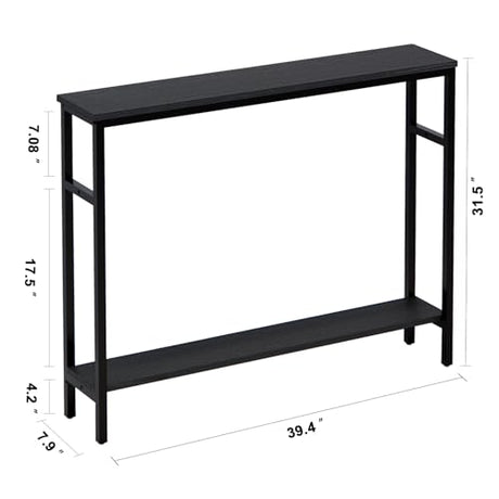 Timberer Narrow Console Table, 39.4” Sofa Table with Adjustable Shelf, 2-Tier Long Skinny Table for Hallway, Entryway, Living Room, Foyer, Black Timberer