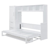 YOPTO Queen Size Horizontal Murphy Bed,Hidden Folding Wall Bed Frame with Built-in Top Shelf,Side Wardrobe & 2 Storage Drawers,Multipurpose Platform Bed,Space Saving,for Guest Room,Home Office,White YOPTO