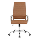 LANDSUN Home Office Chair High Back Executive Chair Ribbed Leather Computer Desk Chair with Armrests Soft Padded Adjustable Height Swivel Modern Conference Chrome Brown LANDSUN
