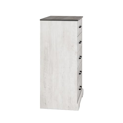 Prepac Dresser for Bedroom, Chest 5 Drawers, 18.5" D x 27.5" W x 43.5" H, Washed White - WoodArtSupply