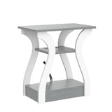FROMJBEST End Tables Living Room, Grey End Table with Charging Station, Grey Side Table, Nightstand for Bedroom, 3 Tier End Table with Storage Shelf for Living Room FROMJBEST