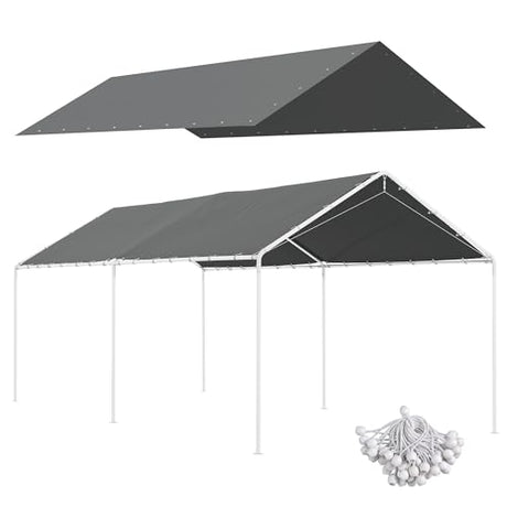Outsunny 10' x 20' Carport Replacement Top Canopy Cover, UV Resistant and Water Resistant Car Port Portable Garage Tent Cover with Ball Bungee Cords, Dark Gray, Only Cover Outsunny