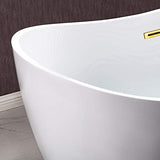 WOODBRIDGE 59" Acrylic Freestanding Bathtub Contemporary Soaking White Tub with Brushed Gold Overflow and Drain，BTA1516-BG-Drain-&O WOODBRIDGE
