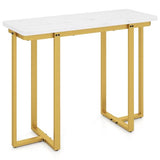 BECOMFORT 42” Gold Console Table, Behind Couch Sofa Table with with Faux Marble Top & Golden Coated Metal Frame, Narrow Hallway Table, Modern Entryway Table for Living Room, Foyer, Porch (White) BECOMFORT