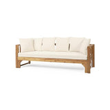 KEIKI 78.5" Outdoor Patio Sofa Bed Acacia Wood Frame Convertible Couch Daybed with Cushion & Pillow for Courtyard KEIKI