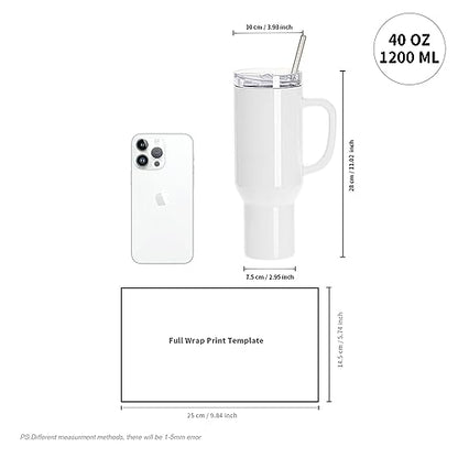 PYD Life 40 OZ Sublimation Tumblers with Handle Blanks White with Lid and Stainless Straw for Tumbler Heat Press Sublimation Oven Printing 2 Pack - WoodArtSupply