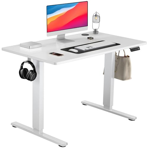 NEWBULIG Electric Standing Desk, Height Adjustable Sit Stand Up Desk, 40" X 24" Computer Workstation Rising Home Office Gaming Table with Memory Preset Splice Board, White NEWBULIG
