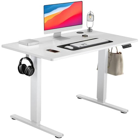 NEWBULIG Electric Standing Desk, Height Adjustable Sit Stand Up Desk, 40" X 24" Computer Workstation Rising Home Office Gaming Table with Memory Preset Splice Board, White NEWBULIG