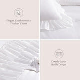 AMBERSPACE Queen Comforter Set White, Ruffle Shabby Chic Bedding Set Farmhouse 7 Pieces, All Season Fluffy Bed in a Bag with Sheets, Pillowcases & Shams AMBERSPACE