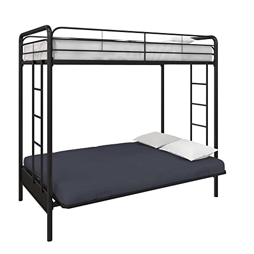 DHP Twin-Over-Futon Convertible Couch and Bed with Metal Frame, Ladder and Guardrails - Black DHP