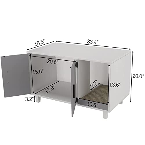 GDLF Modern Wood Pet Crate Cat Washroom Hidden Litter Box Enclosure Furniture House as Table Nightstand with Scratch Pad,Stackable (Gray & White) GDLF