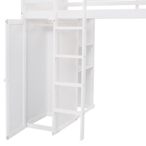 Harper & Bright Designs Twin Over Twin Bunk Bed with Desk, Drawers and Wardrobe, Wooden Loft with Stand-Alone Bed and Shelves for Kids Teens, White Harper & Bright Designs