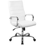 Flash Furniture Whitney High-Back Swivel LeatherSoft Desk Chair with Padded Seat and Armrests, Adjustable Height Padded Office Chair, White/Chrome Flash Furniture