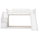 Twin Over Twin Low Bunk Bed with Slide and for Storage Staircase for Teens, Boys or Girls, No Box Sping Needed Merax