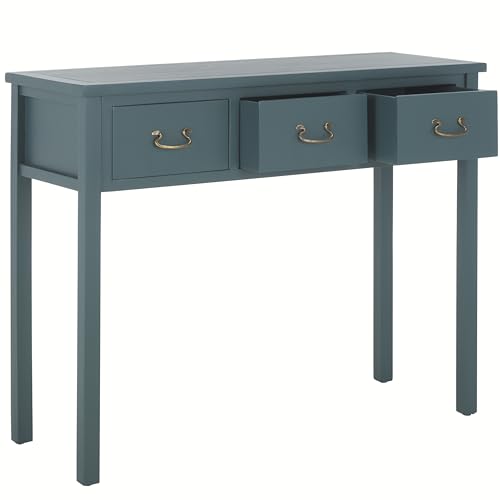 Safavieh Home Collection Cindy Farmhouse Slate Teal 3-Drawer Console Table - WoodArtSupply