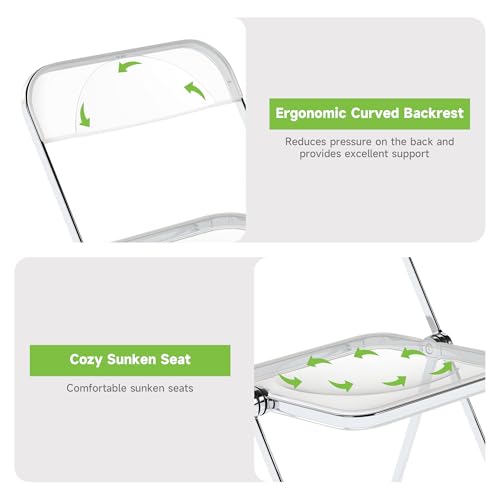 Real Relax Acrylic Folding Chairs,Foldable & Stackable Clear Chairs with Metal Chrome Frame, Indoor and Outdoor, for Home, Office, Party & Events,Set of 6,350LB,Transparent Real Relax