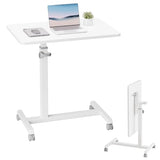 GTPLAYER Small Standing Desk, 24 Inches Mobile Foldable Rolling Laptop PC Table with Lockable Casters, Adjustable Height Overbed Bedside Table Computer Workstation for Home Office, White GTPLAYER