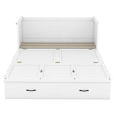 JULYFOX Murphy Bed Chest Queen Size, Hard Wood Platform Bed with Headboard Storage Drawers Underneath No Box Spring Needed 500 lbs Heavy Duty for Small Spaces(Queen,White) JULYFOX