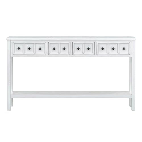 Merax Long Entryway Table with Storage Drawers and Bottom Shelf, 60" Farmhouse Narrow Console Table Sofa Table for Entryway, Antique White - WoodArtSupply