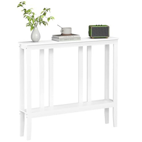 ELYKEN Bamboo Console Tables for Entryway, 36.2" Long 2 Tier Hallway Table Behind Couch, 7” Narrow Sofa Table for Entrance, Entry, Living Room, White ELYKEN