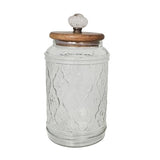 Deco 79 Glass Floral Living Room Decorative Jars Decorative Container with Brown Wooden Lids and Antique Style Knobs, Set of 2 Jar with Lid 9", 8"H, Clear Deco 79