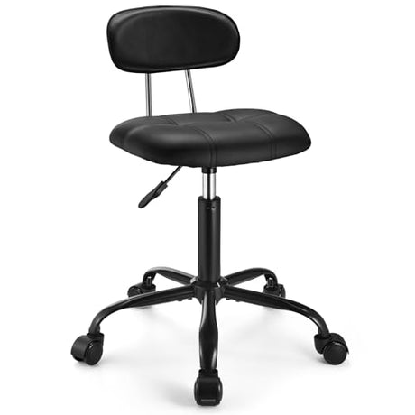 FNZIR Square Rolling Stool with Backrest Height Adjustable Chair Swivel Drafting Chair Stool Chair with Wheels Stable Base Foot Black FNZIR