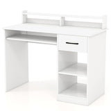 IFANNY Computer Desk with Drawers, Study Table with Storage Shelves, Keyboard Tray, Power Outlet, Wood Makeup Vanity Table, Small Desk for Bedroom, Study, Living Room, Home Office (White, 35.5''H) IFANNY