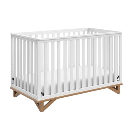 Storkcraft Santa Monica 5-in-1 Convertible Crib (White with Vintage Driftwood) – GREENGUARD Gold Certified, Modern Design, Two-Tone Baby Crib, Storkcraft