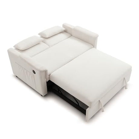 Convertible Loveseat Pull Out Sleeper Sofabed Futon Loveseat Lounge Couch for Living Room 3 in 1 Multi-Functional Pullout Sofa Bed with Reclining Backrest , USB Ports and Side Pockets for Home Office Eafurn